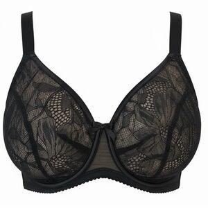 UNDERSTANCE Black Lace Balconette Bra 36D Full‎ Coverage Support Underwire